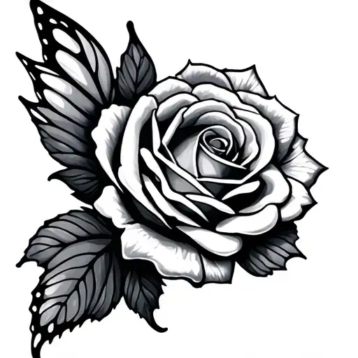 Butterfly Wing With Rose