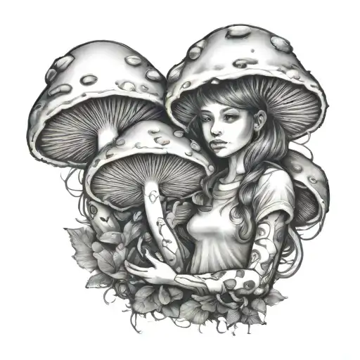 Girl With Mushrooms Realism