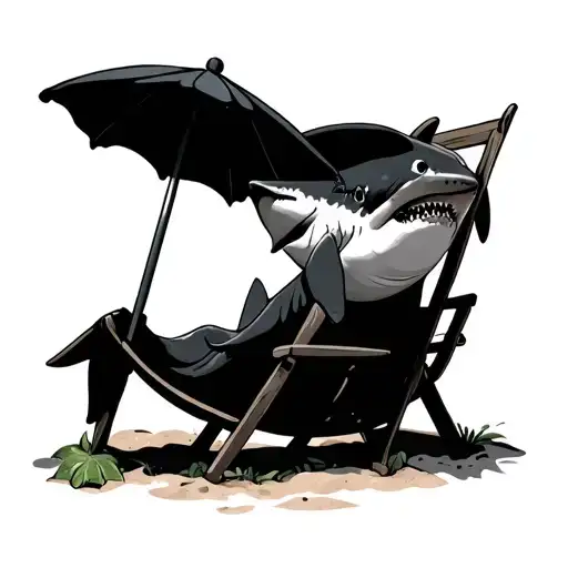 Shark Sitting In A Beach Chair Under An Umbrella