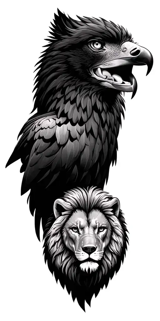 Eagle And A Wolf And A Lion Head