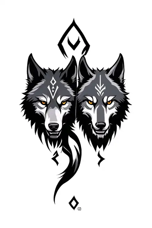 Viking Runes Tattoo For Upper Arm Including Two Aggressive Wolf