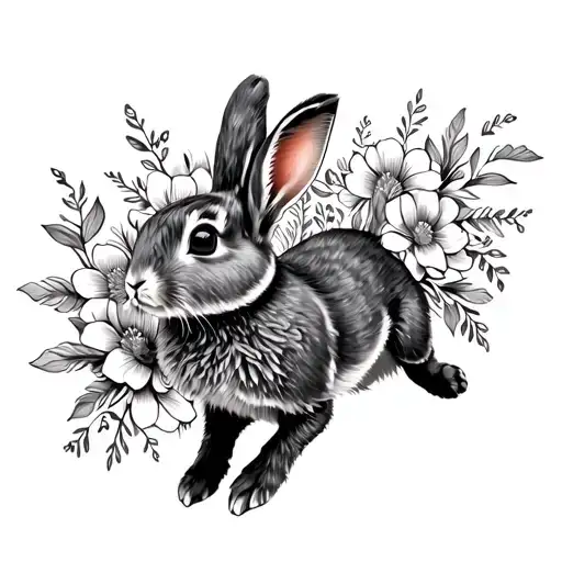 Running Rabbit With Flowing Flowers