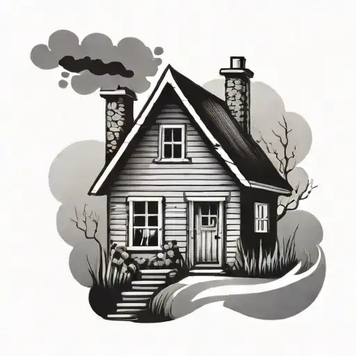 Silhouette Of A Little House With A Sign