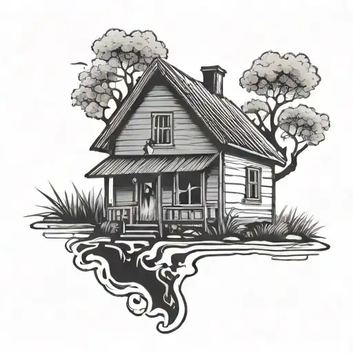 Silhouette Of A Little House With A Sign