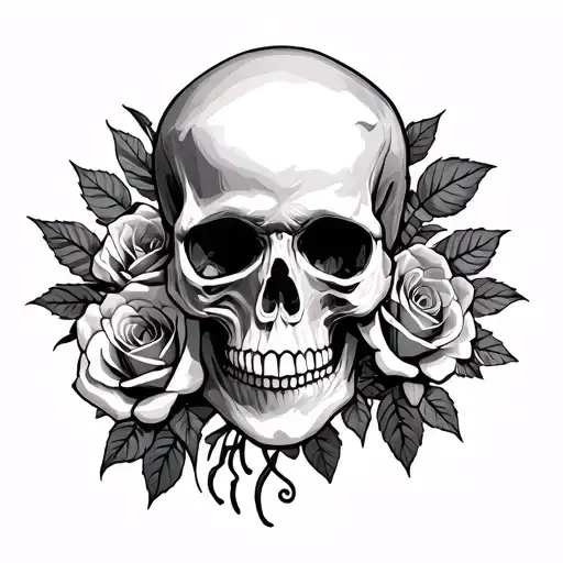 Skull And Roses Blooming