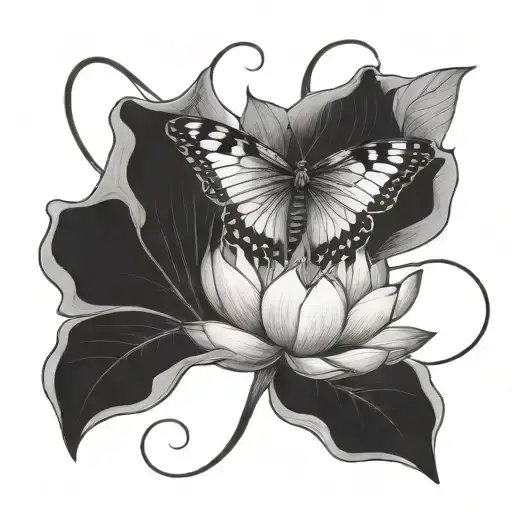 Buterfly And Lotus Flower