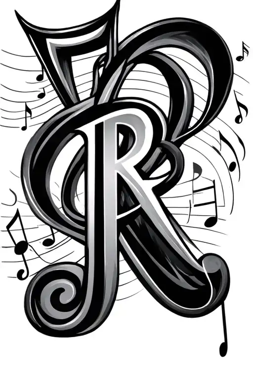R With A Music Notes Intertwined