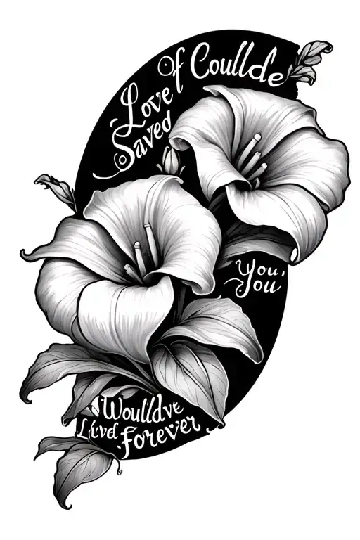 Spine Tattoo With Calla Lilies And The Words If Love Could've Saved You You Would've Lived Forever