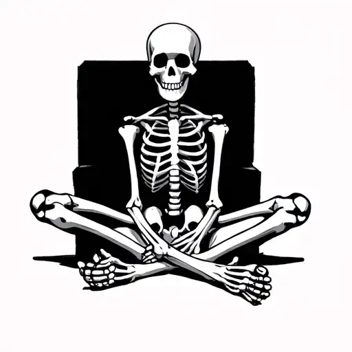 Black Sketch Of A Skeleton Sitting Cross Legged