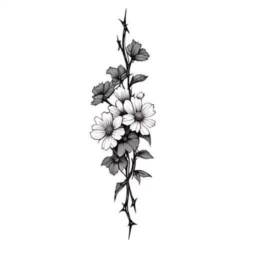 Barbed Wire With Wild Flowers Intertwined