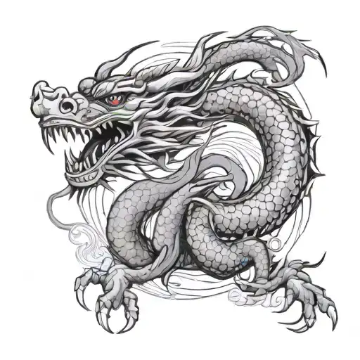 Simple Line Japanese Dragon With Sensei Written On It