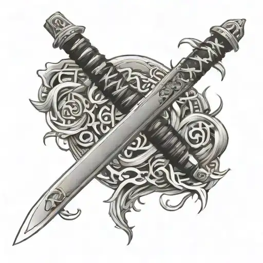 Katana Swords Drawn With Numbers In Graved