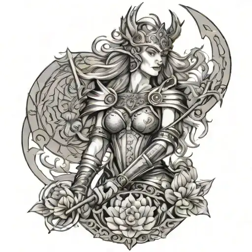 Goddess Freya Norse Goddes Wearing Armor And A Lotus Flower