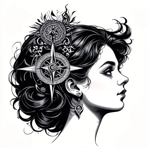Lady's Head With A Compass