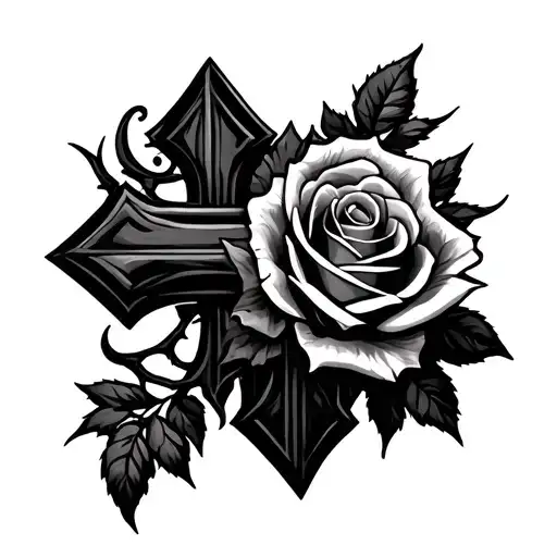 Cross With Thorns And Roses