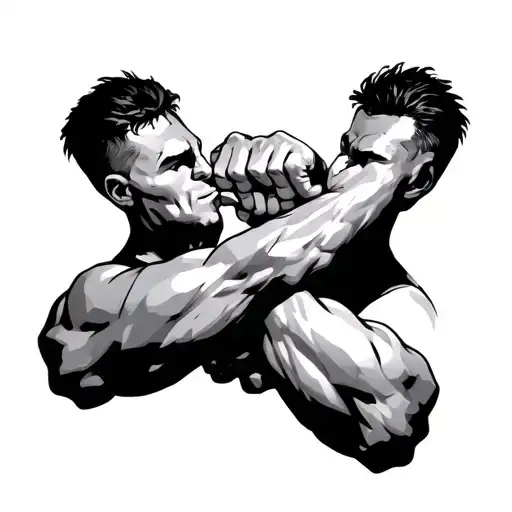 Three Arms Linked Together Like Arm Wrestling Match