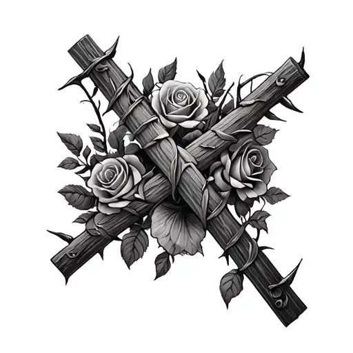 Cross Laced With Thorns And Roses