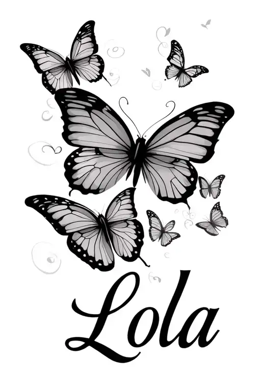 Smal Butterflies Flying With The Name Lola In Cursive