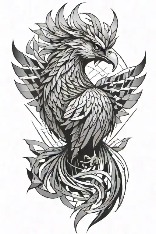 Geometric Phoenix Large Arm Tattoo Design