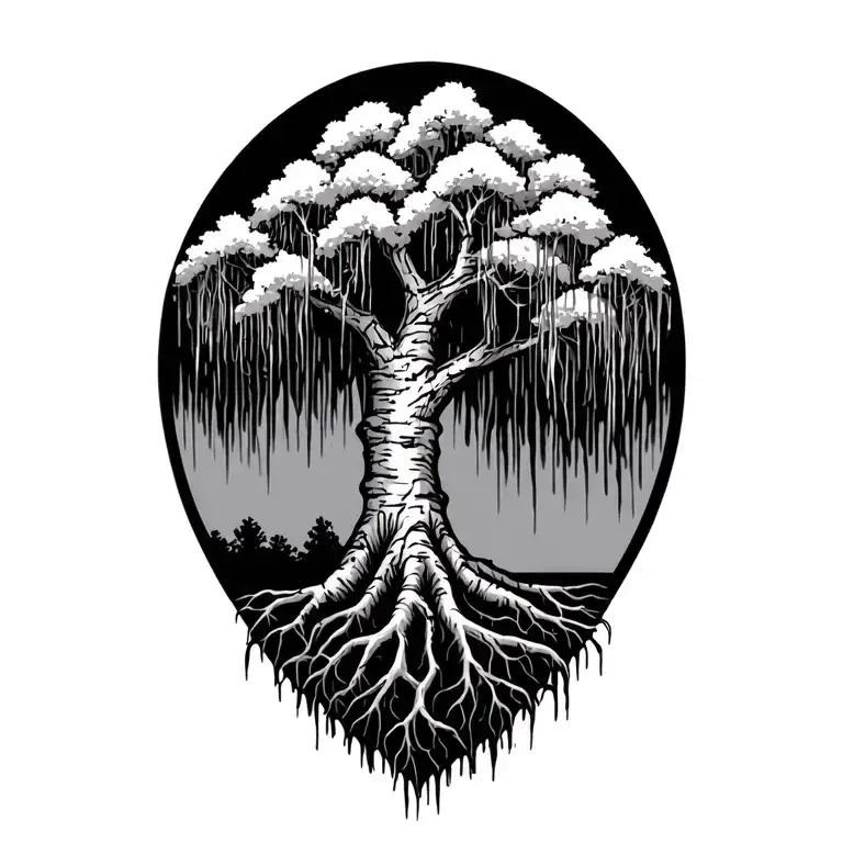 Weeping Willow Tree With Deep Roots Reaching Deep