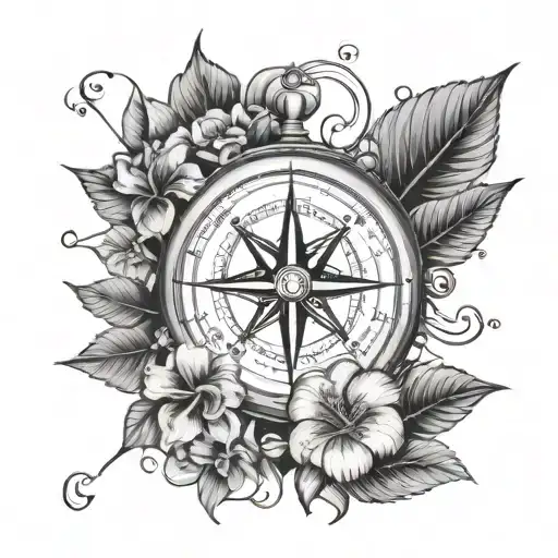 Compass Rose With Hibiscus Flower And Quote