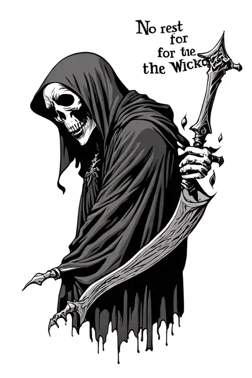 Grim Reaper With Words No Rest For The Wicked Neck