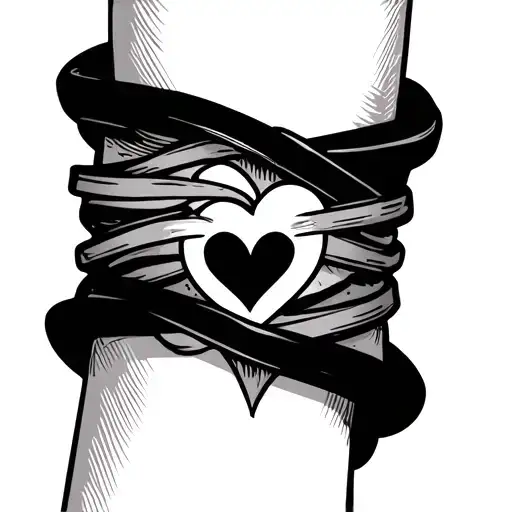 Wrist Bracelet Tattoo With Open Heart And Closed Heart Connected