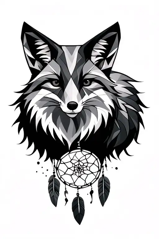 Geometric Fox With Dream Catcher On The Bottom