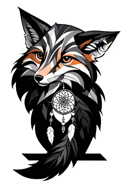 Geometric Entier Fox With Dream Catcher On The Bottom