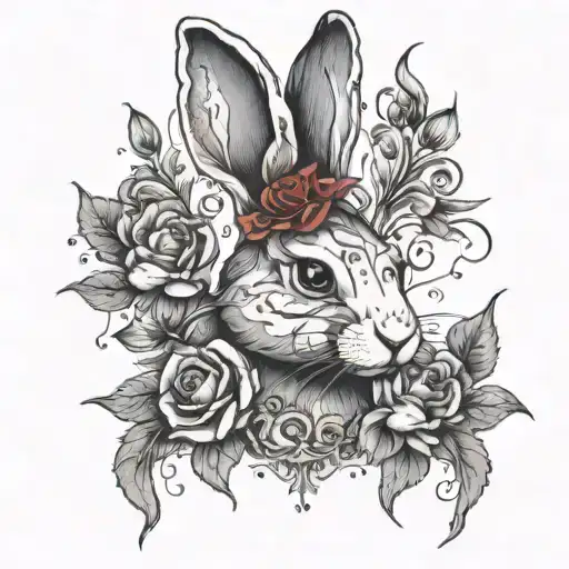 Gothic Rabbit With Blood Drops And Flowers