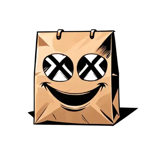 Realistic Paper Bag With X Shaped Eyes And A Smily Mouth
