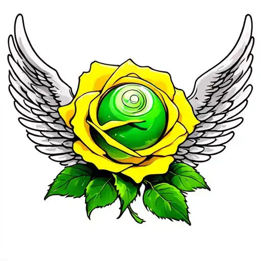 Yellow Rose With Green Bingo Ball G55 And Angel Wings