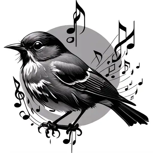A Song Bird With Music Notes Coming Out Of It