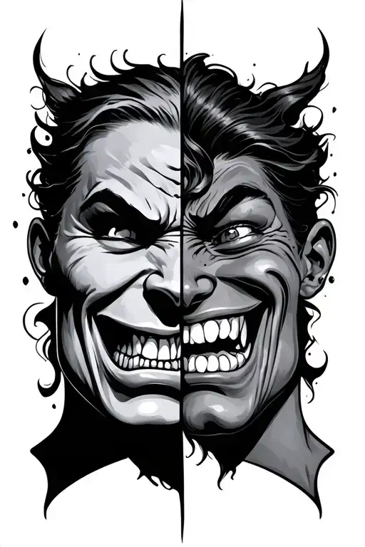 Two Faced Head With One Side Angry And One Side Happy