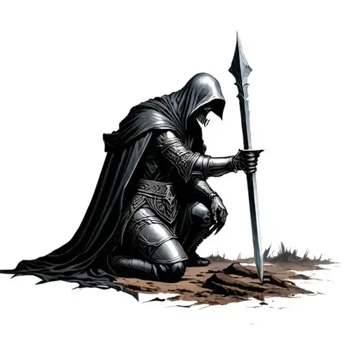 Grim Reaper Talking To A Knight Kneeling