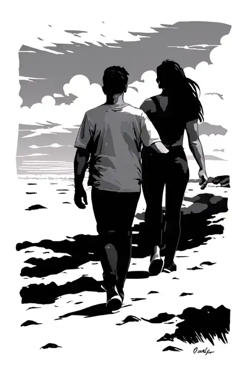 2 People Walking Toward The Sunset Sky