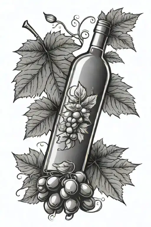 Wine Bottle With Grape Leaf