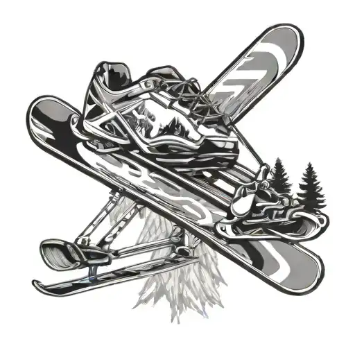 Alpine Skis Crossed Over A Mountain With A Chairlift It The Reflection Of Ski Goggles
