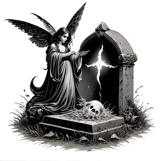 A Fairy Or Angel Blessing A Grave And A Zombie Starts To Come Out The Grave