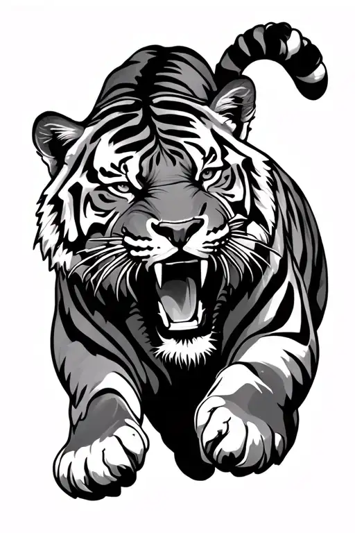 Tiger Roaring And Leaping