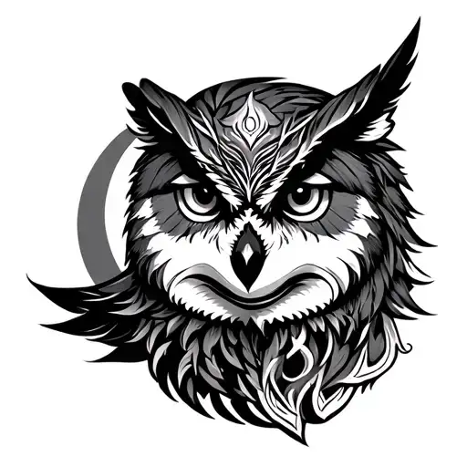 Tribal Style Wolf Owl Moon Rising