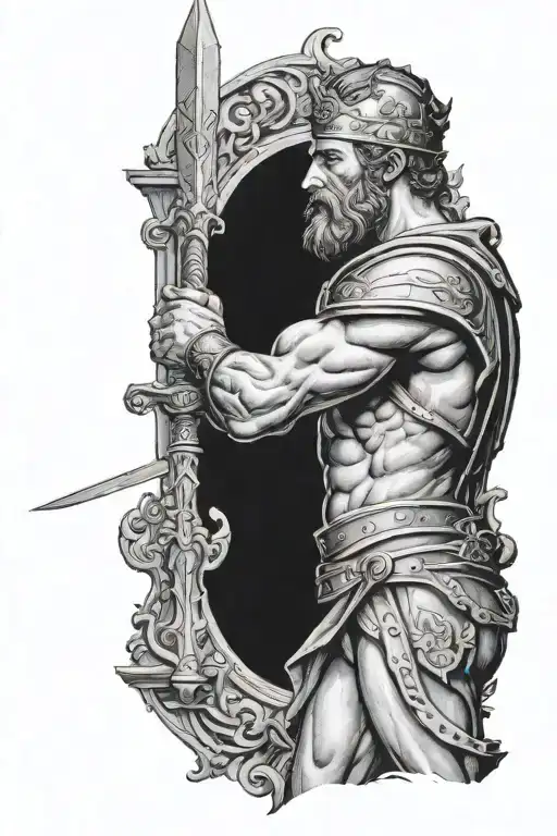 A Half Arm Sleeve Of David Standing Up To Goliath