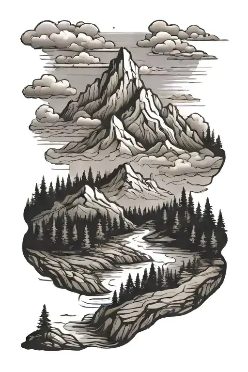 Small Mountain Landscape Simple Outline