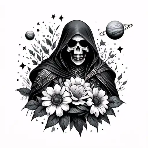 Grim Reaper Flowers Warrior Strength Family Peace Art Stars Planets