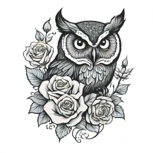 Black Owl And Blue Rose