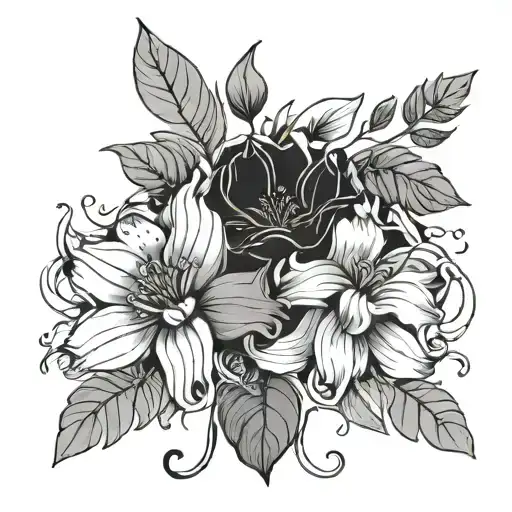 Flowers Intertwined Minimal Line Art