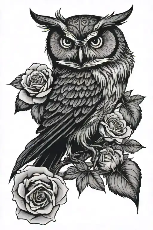 Black Owl And Blue Rose