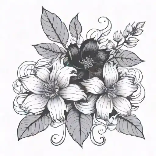 Flowers Intertwined Minimal Line Art