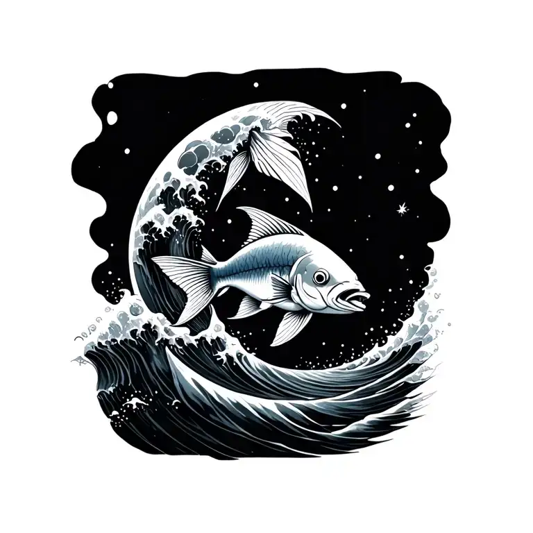 Fish Jumping Wave Inside Moon