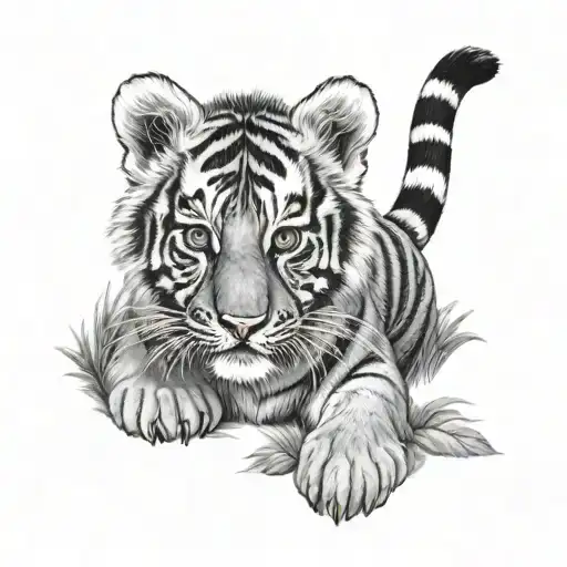 Tiger Cub Realistic Black And Grey